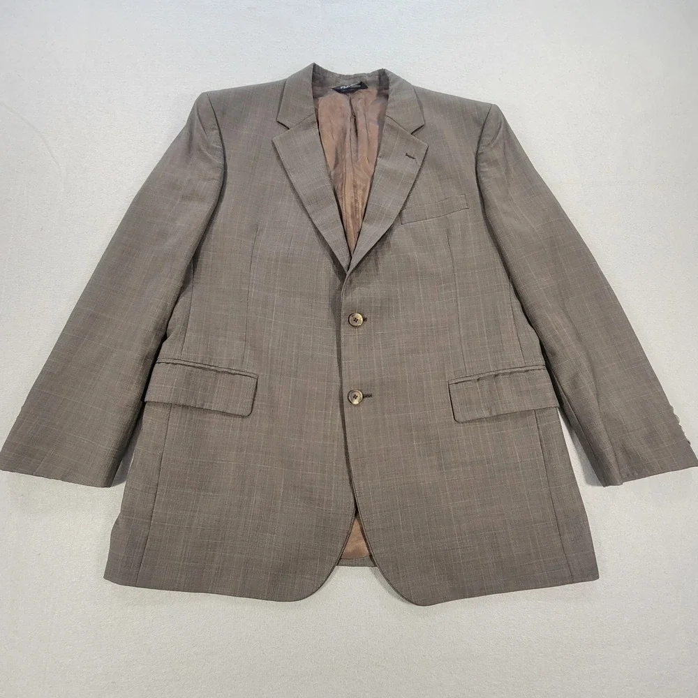 Jos A Bank Sport Coat 100% Wool Blazer Brown Glen Plaid Two Button Men's 44R